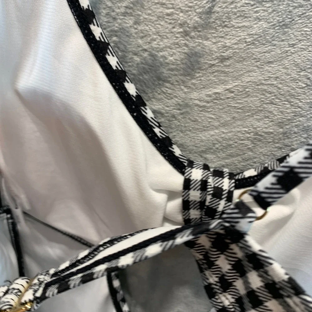 Salt & Cove Womens Gingham One-Piece Swimsuit Black White Tie Front Cutout L NEW